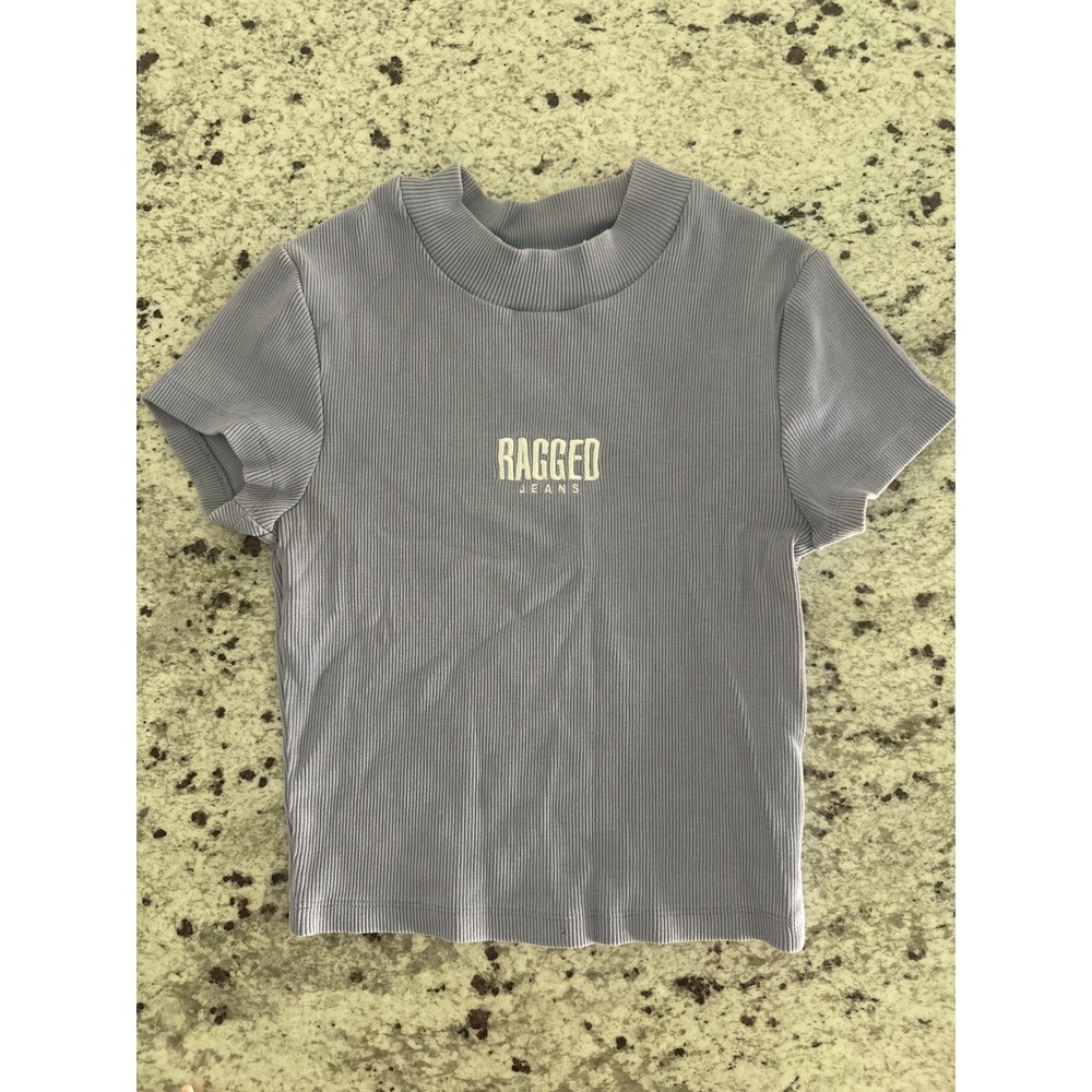 The Ragged Priest Gray Ribbed Cropped Tee Logo Short Sleeve Y2K Style M